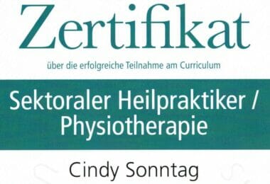 Zertifikat Sektorale Heilpraktikerin Cindy Sonntag Physiotherapie München Oberföhring